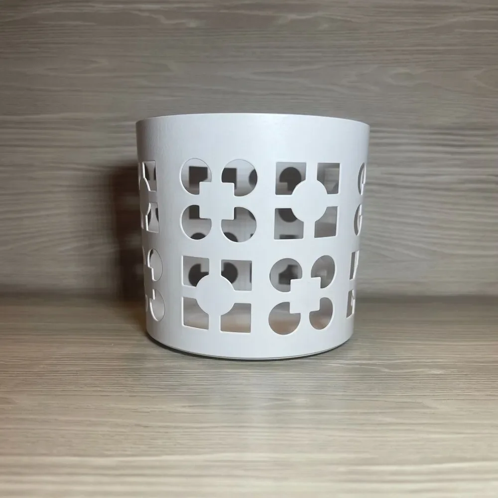 IKEA | Vackert White Metal Geometric Cut Out Pattern Candle Holder